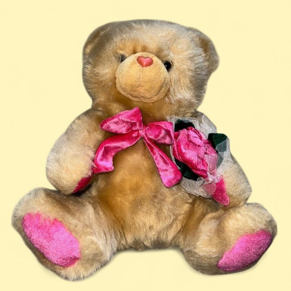 Adorable Plush Teddy Bear with Pink Accents